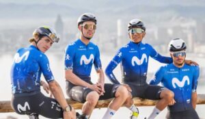 Наиро Кинтана, Гонсало Серрано, Манлио Моро и Иван Гарсия Кортина в новой экипировке Movistar