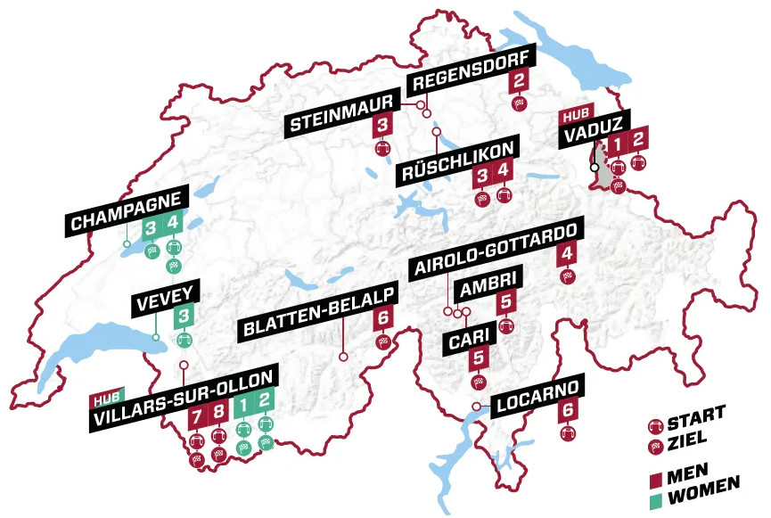 Карта маршрута Тур Швейцарии 2024 и Тур Швейцарии 2024 среди женщин